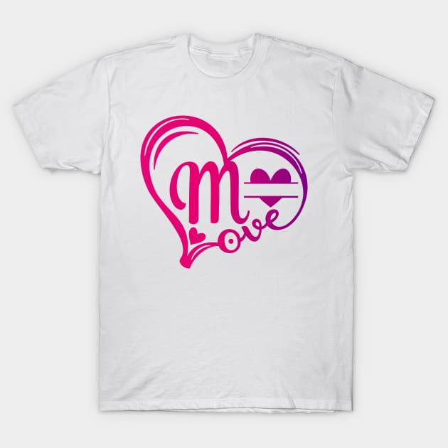 letter m monogram in the shape of love T-Shirt by Candy Store